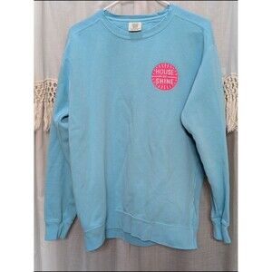 Comfort Colors Bright Aqua Hot Pink Crewneck Sweater Women's Medium